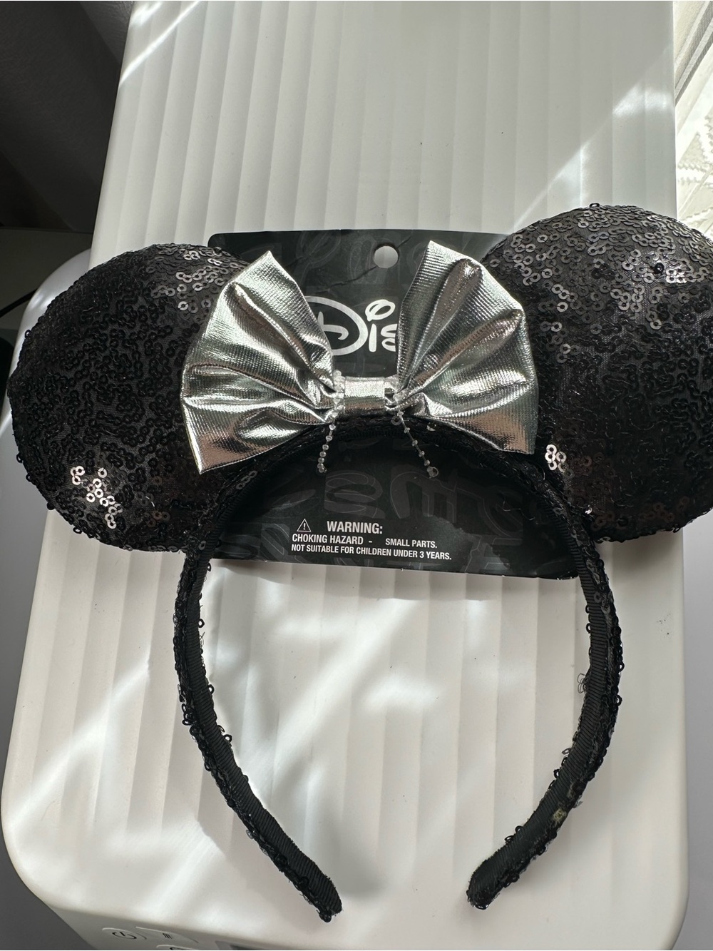 Disney Black Sequin Minnie Ears Headband with Silver Bow